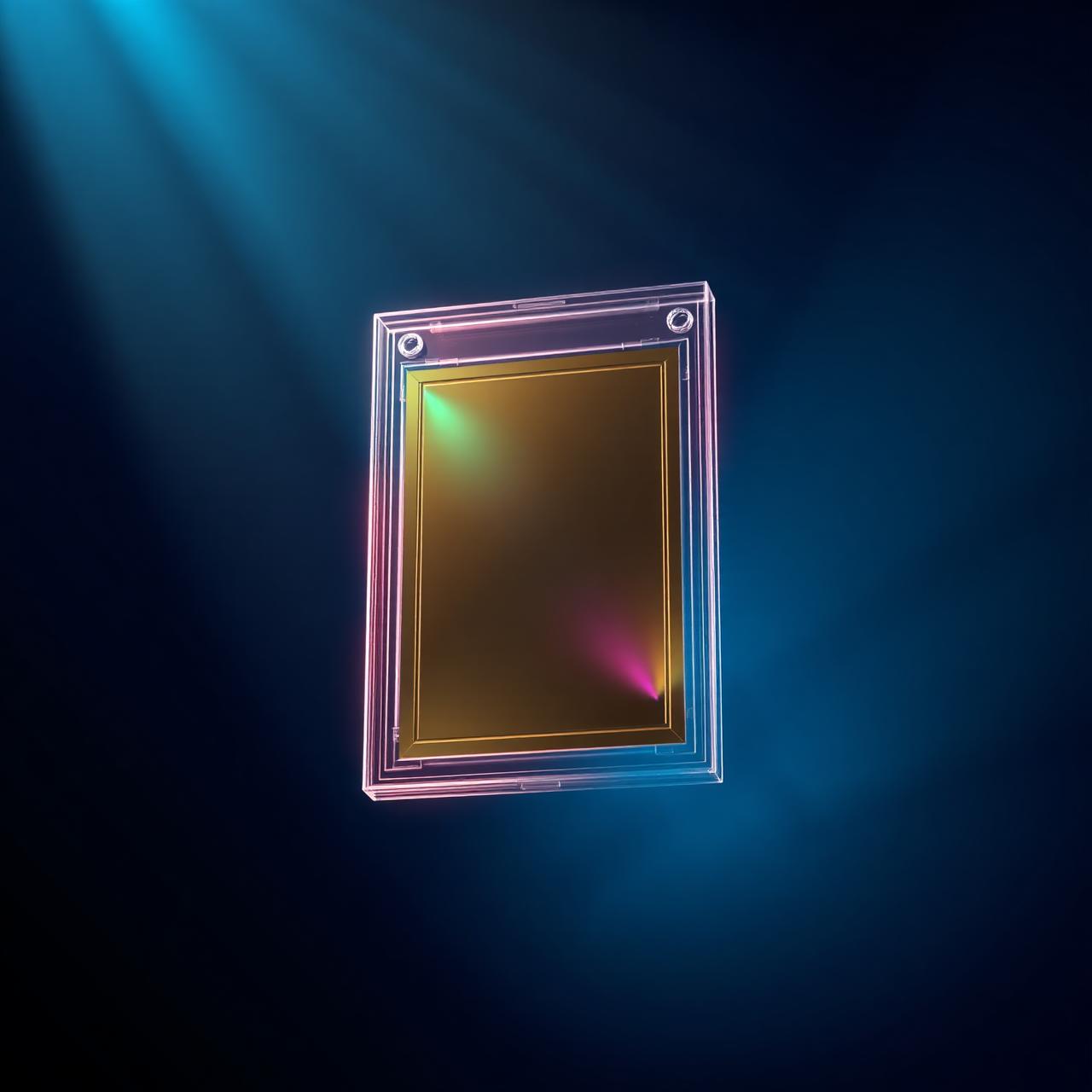 Premium sports card slab with holographic refractions